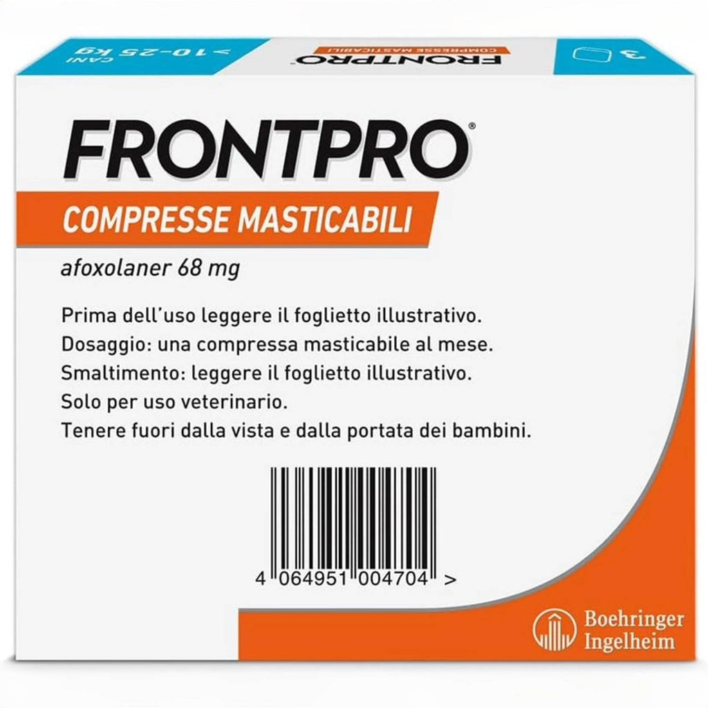 FRONTPRO Hunde 10-25 kg – 3 Kautabletten gegen Parasiten mit Afoxolaner 68 mg gegen Flöhe, Zecken, Eier und Larven
